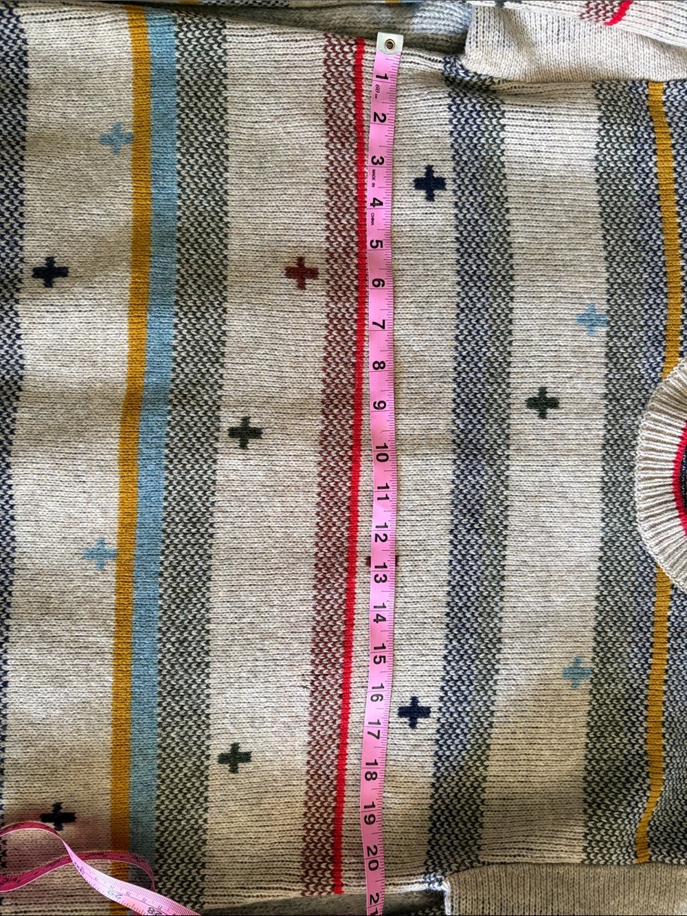 Pendleton Free People Beige Crewneck Sweater with Red Trim and Multi-Stripes - Picture 7 of 8